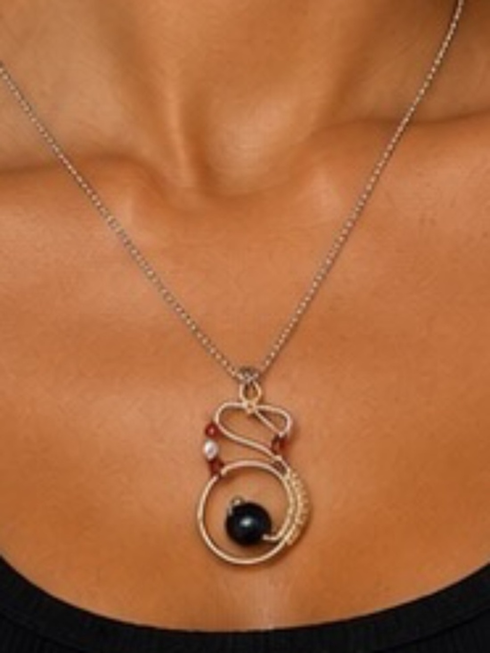 Handmade Wirework Pendant With Chain Amethyst and Crystal Beads Boho